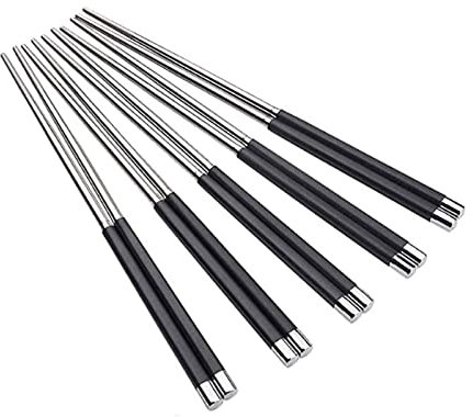Bacchette Sushi, Bacchette Cinesi Lavabili Bacchette Riutilizzabili, 10 Paia Bacchette Antiscivolo In Legno Massello Lega Di Ferro Argento Bacchette In Acciaio Inossidabile Sushi Bacchette Colorate Ba