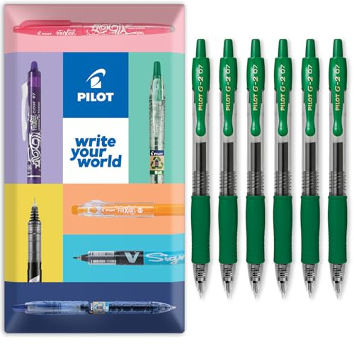 Pilot G-2 Tintenroller Kugelschreiber mit einziehbarer Gel-Tinte, 0,7 mm Spitze, 6 Stück, grüne Tinte