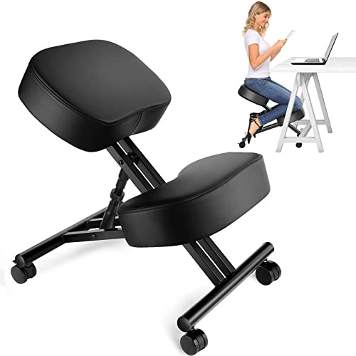 Himimi sillas ergonomicas de rodill | Piel sintética | Almohadillas Gruesas y cómodas | Ruedas con Freno| Taburete Ajustable para el hogar y la Oficina