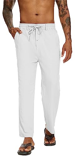 YAOBAOLE Pantalon Leger Ete Homme Pantalon Homme Lin Yoga Coton Blanc Slim Blanc M
