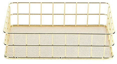 Aramox Aufbewahrungskorb, Goldener Eisen-Aufbewahrungskorb, Multifunktionaler Drahtgeflecht-Desktop-Aufbewahrungsorganisator für Zuhause (L)