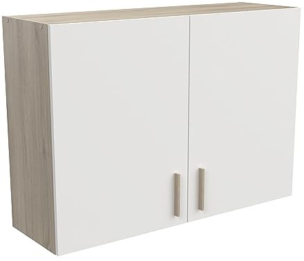 Demeyere Modularer Küchenoberschrank mit 2 Türen – Komplettküche „Origan” – Farben Mattweiß & Eiche – 100 x 30 x 70 cm