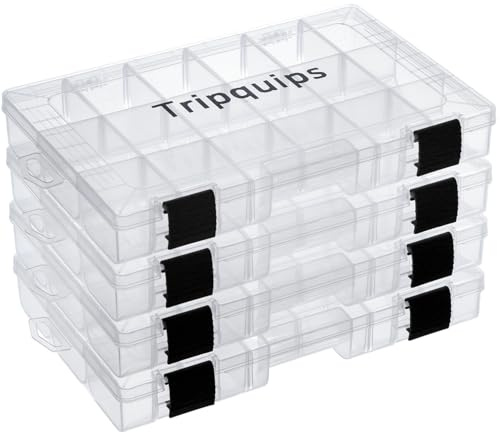 Tripquips 3600 Tackle Trays, Plastic Storage Organizer Box with Removable Dividers - Tackle Boxes - Fishing Tackle Storage - 3700 Tackle Trays - 2 Packs/4 Packs Box Organizer-3600 4 Packs