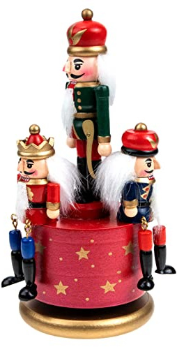 DEARMAMY Cascanueces Caja De Música De Madera Carrusel De Navidad Figuras De Cascanueces Terminan Cascanueces Soldado Caja Musical Juguete Mecanismo De Reloj Marionetas De Cascanueces