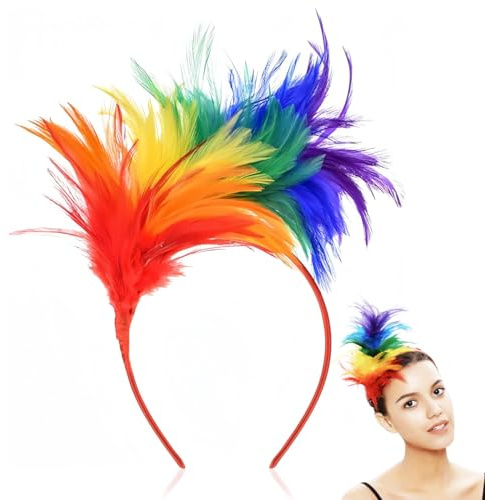 Carnaval Serre-Têtes Arc-en-Ciel,Bandeau à Plumes Colorées Fascinateur,Coiffure Serre-Têtes Arc-en-Ciel Cerceau Cheveux Carnaval Rio pour Carnaval Pâques Mariage Halloween Cocktail Mariage soirée