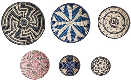 Wanddeko Seegras bunt geflochten Wandkörbe 6-teilig Kreise Boho Hoabinh