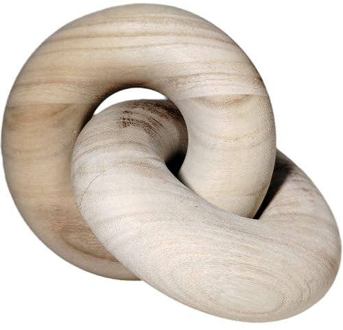 PIGPIGFLY Round Wood Chain Links Decor - 2-Link Natural Knot Shelf Decorative Objects for Modern Home Living Room Desk (Wood Color)