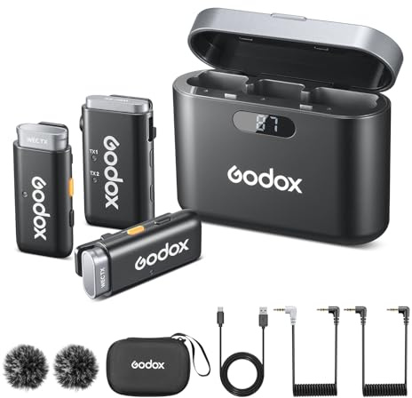 GODOX WEC Kit2 trådlös Lavalier-mikrofon, brusreducering slag mikrofon, 200 m (656 fot) räckvidd, 24 H batteritid, för smartphones/kameror för videoinspelning Vlog YouTube