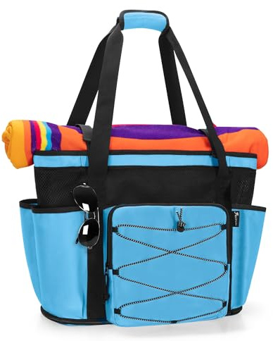 Fasrom Strandtasche xxl mit Reissverschluss unten, Badetasche xxl Familie, Saunatasche Damen Groß, Schwimmtasche Familie, Strandtasche Wasserdicht mit reißverschluss, Strand-Rucksack Herren, Blau
