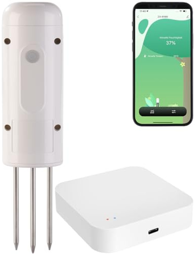 Luminea Home Control Bodenhygrometer-Sensoren: Smarter,ZigBee-Boden-Feuchtigkeits-&Temperatursensor & Zigbee Gateway (Pflanzenmonitor, Feuchtigkeitssensor Pflanzen, Erdspiess)
