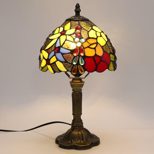 FUMAT Lámpara Tiffany, Lámpara de mesa retro vintage, coloreado pantalla de vidrio, perfecta para salón, dormitorio, estudio, estantería de libros, escritorio, mesilla de noche