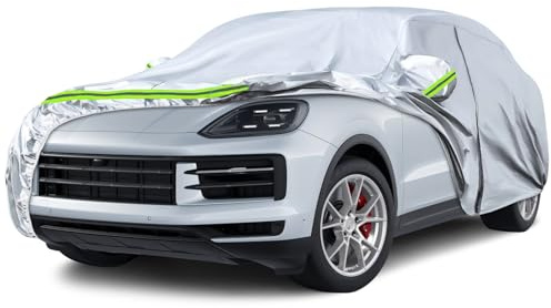Autoabdeckung Outdoor Wasserdicht Passend für Porsche Cayenne 2011-2025 | Sommer Vollgarage Autoplane Auto Abdeckplane Outdoor Abdeckung für Regen Sonne Staub UV-Schutz, Silber