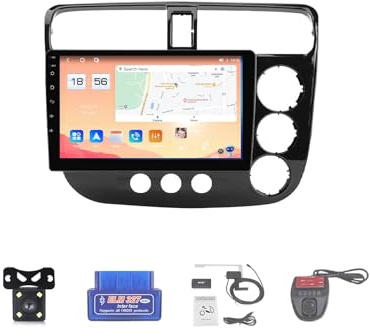 For Honda Civic 2000-2006 Car Stereo 2 Din Wireless Carplay Android Auto 9 Full IPS Touchsreen HD Live Rearview/BT 5.0/WIFI/4G SIM/DVR/GPS/SWC/OBD 2/FM AM Radio RDS DAB+DSP(Color:RHD,Size:M600S)