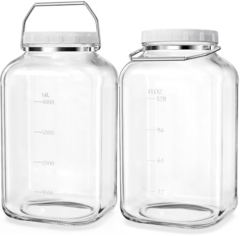 Absovetu 2 Pack Large Glass Jars with Lids Airtight 5.7 Litre - Square Glass Storage Jars with Handle Wide Mouth Mason Jar for Pasta Rice Pickle Cookie Sweet Biscuit Storage Containers