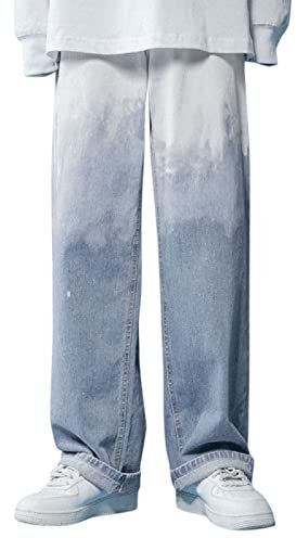 Leichte Stretch-Jeans für Herren, lockere Passform, weite Yogahose, leichte Jogginghose, intelligente bedruckte Hose, gerade, flache Vorderseite, Denim-Hose, knitterfrei, Denimhose mit Knopf, blau, M