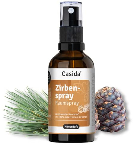 Casida Spray di cembro – Spray profumato per ambienti e cuscini con vero olio di pino cembro naturale proveniente dall'Austria, spray di pino cembro