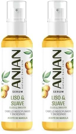 ANIAN - Sérum Liso y Suave, 100 ml, para Cabello Liso, Indisciplinado y Encrespado, con Aceite de Marula, Nutre e Hidrata en Profundidad, Sella las Puntas, Ayuda a Controlar el Encrespamiento