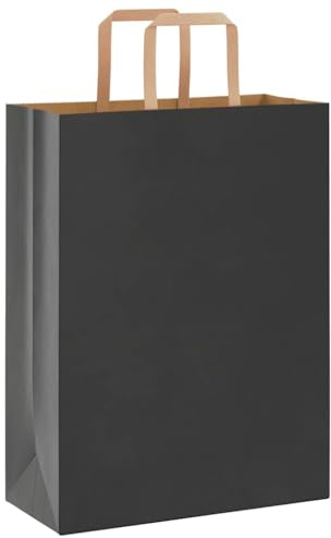 vidaXL Papiertragetaschen 50 Stk., Papiertüten mit Henkeln, Kraftpapiertüten, Geschenktüten für Einkaufen Hochzeiten Verpackungen Partys Geburtstag Weihnachten, Schwarz 26x12x35cm