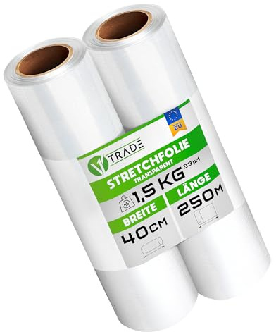 V1 Trade Film Etirable Demenagement - 2 Rouleaux Film Palette Transparent 40cm x 250m - Plastique Protection pour Colis et Meubles