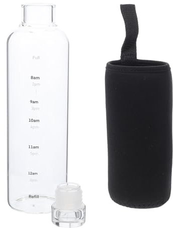 Hoement Glaswasserflasche Aus Hitzebeständigem Glas Mit Zeitskala 500ml Trinkflasche Für Büro Zuhause Und Outdoor Farbverlaufende Glasflasche Mit Praktischem Schutzbecher