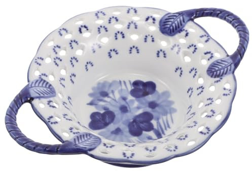 Ciieeo Frutero de porcelana azul y blanca. decoración de platos de frutas cuencos de frutas bandeja para servir frutas fruteros para mostrador de cocina tazón de bocadillos cerámica Blue