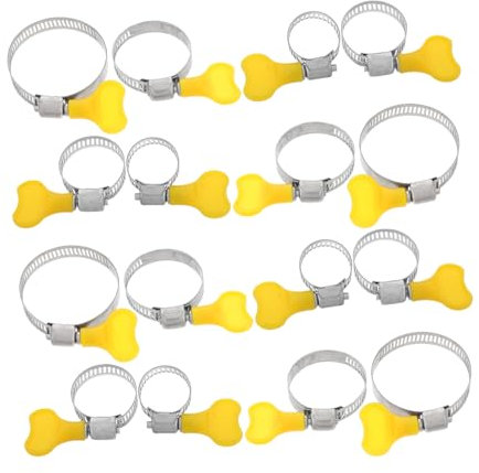 jojofuny 16Pcs Stainless Steel Adjustable Thumb Screw Key Type Hose Clamp Set with Handle for Secure Fastening and Wear Resistance Suitable for Home Use Plumbing and Pipe Applications