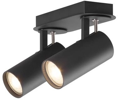 DAWALIGHT Plafonnier 2 Spots Noir Orientables GU10 5W 3000K Blanc chaud Éclairage de Plafond Spot Murale pour Cuisine Salon Chambre, Aluminium