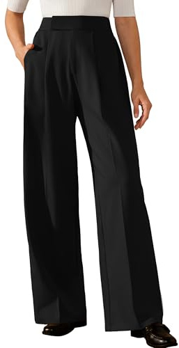 Arach&Cloz Women's Wide Leg Pants Wrinkle-Free Pleated Business Casual Work Dress Pant Trousers Slacks with Pockets Regular Length Black XL