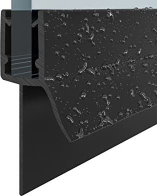 Black Shower Seal Model H1 for 4-6mm Glass | Choose from 12mm 17mm or 23mm Bottom fin | Shower Seal for Bath Screen or Shower Door (23mm fin 7-8mm Glass)