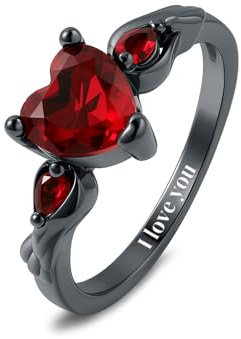 Leoshi Pärchen Gravur Eheringe Partnerringe Verlobungsringe für Frauen Wolfram Herren Ring Schwarz Rot Zirkonia Ring Edelstahl für Freundin Ihn Personalisierte Größe 49-70