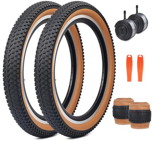ZUKKA Fahrradreifen, 20 x 2,125 cm, 2 Stück, Mountainbike-Reifen, zusammenklappbar, Ersatzreifen für MTB, Mountainbike, Kinder (braun, 24 x 2,125/2 Reifen + 2 Schläuche + 2 Hebel)