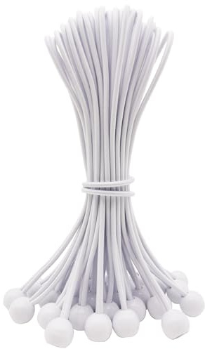 WMZOBH Lot de 25 tendeurs élastiques pour bâche de 25,4 cm avec boules imperméables, petits tendeurs robustes, courts, élastiques, attaches, réglables (blanc)
