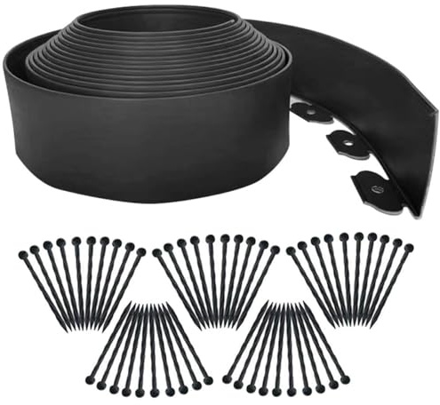 10M Garden Edging Borders,Lawn Edging Border[Extra Tall 4IN High] with 50pcs Stakes Flexible Landscape Edging Kit,Mini Plastic Fence for Yard,Landscaping,Flowerbeds,Grass,Tree-Black