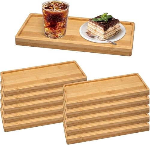 Lot de 10 Plateaux de Service rectangulaires en Bois Bambou 28 x 10 cm pour Petit déjeuner café thé vin Fruits Desserts Repas Restaurant