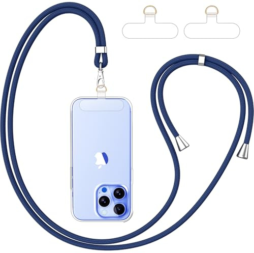 caslord Handyband Universal, Handy Lanyard mit 2 Stück Universelles Patch, Handyband mit Hülle kombinierbar, Einstellbar und Abnehmbar - Dunkelblau+Transparent