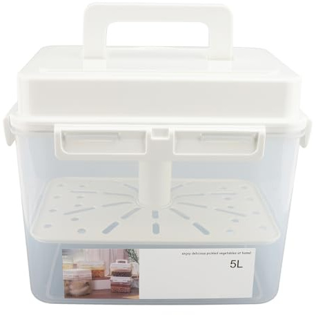 Phefop Large Fermentation Jar, 5L Plastic Kimchi Container Leakproof Pickle Container with Sealed Lid Portable Handle for Kitchen