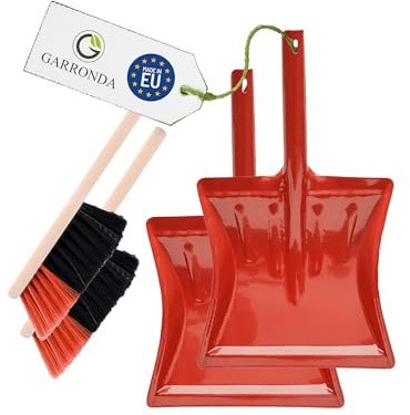 Garronda Ensemble pelle et balayette Noir/Orange + Rouge — pelle métal manche métal brosse poils PET — Lot de 2 — GD-0172