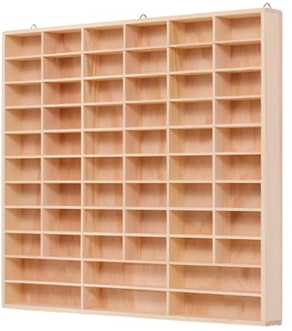 TAIZhiChen Wandvitrine aus Holz für Miniaturautos, robust und 60 Fächer, robust und praktisch für Ihre Modelleisenbahnen.