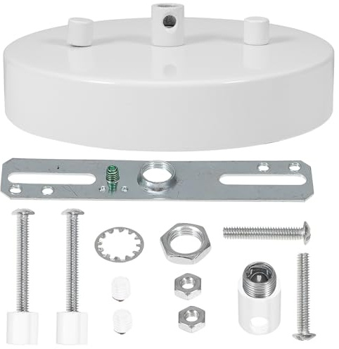Healeved Deckenbaldachin aus Eisen Weiß Pendelleuchtenbaldachin mit Querstange für Kronleuchter Deckenlampen Einfache Minimalistische Montageplatte