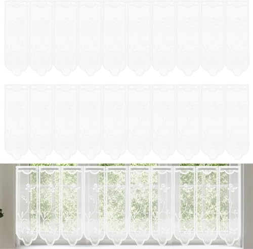 Piuluvor® 2 Stück Scheibengardine Weiß Bistrogardine mit Blumen, 134×48cm | Halbtransparent Scheibengardinen Modern, Küchengardine, Kurzgardine für Kleine Fenster Küche Wohnzimmer