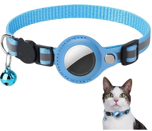 AAFGVC GPS-Tag Collar for Cats Waterproof and Reflective Anti-Un Collier de Suivi étanche IPX7 réglable avec Bandes réfléchissantes. (Bleu)
