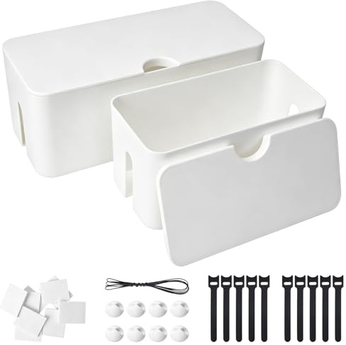 COEWUR 2er-Set Kabelbox Kabelmanagementbox 2-Size Kabel Organizer Box mit Deckel Klein und Mittel Kabel Verstecken Box Aufbewahrungsbox für Steckdosenleisten & Adapter Kabelsammler,Weiß
