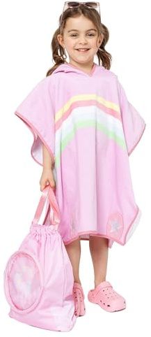 Snuggz Towelling Beach Kids Poncho, Pink Unicorn Design with Swim Bag - Soft Cotton Poncho Towels for Kids with Hooded Beach Wrap - Ideal Cover Up for Swimming Holidays & Parties