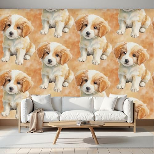Fotomurale con effetto 3D – Carta da seta con Arancione caldoCucciolo Ad Acquerello – Decorazione murale rilassante per soggiorno, camera da letto e cameretta – 200 x 140 cm