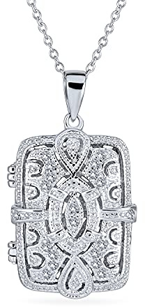 Bling Jewelry Collier Traditionnel En Filigrane L'Infini Rectangle Diffuseur De Parfum Huile Essentielle Style Victorien Vintage Collier Pour Femmes .925 Argent Sterling