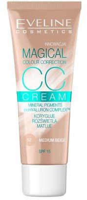 Eveline Cosmetics Magical Colour Correction CC Cream - Beige Medio 52, 30ml Fondotinta Multi-funzionale per Tutti i Tipi di Pelle, Idratazione Duratura e Finish Levigato