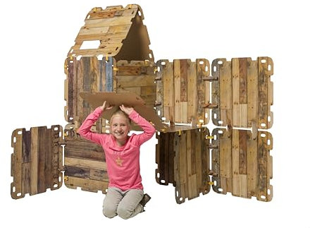 Fantasy Forts Spielhäuser - 16 Platten Spielhaus Kinder, Set groß, 4-12 Jahr, 5 m2 Baumaterial, fantasievolle Kinderhaus, Kinderspielhaus inkl. Set 16 Klammern und 36 Stück Klettverschluss