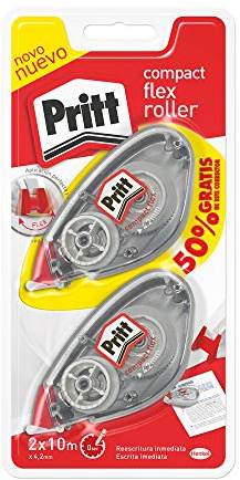 Pritt kompakt korrigeringsrulle, korrigerare för penna och tryckta texter, mångsidig vit korrigerare för fraser och bokstäver, 2 x (4,2 x 10 m). Rullkorrigerare 4,2 mm x 10 m vit