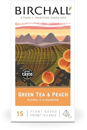 Birchall Green Tea & Peach 15 Plant-Based Prism Tea Bags 37.5g
