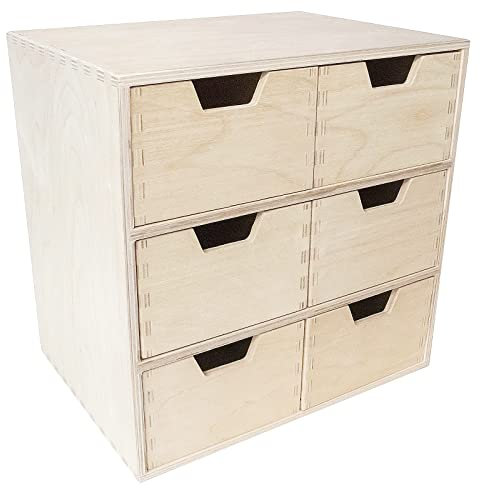Creative Deco Schubladenbox Schubladenelement | 6 Schubladen | 28,5 x 20 x 28,5 cm (+/- 1 cm) | Mini-Kommode für Kleinigkeiten aus Birken-Sperrholz | Ordnungssystem für Lagerung Decoupage & Dekoration